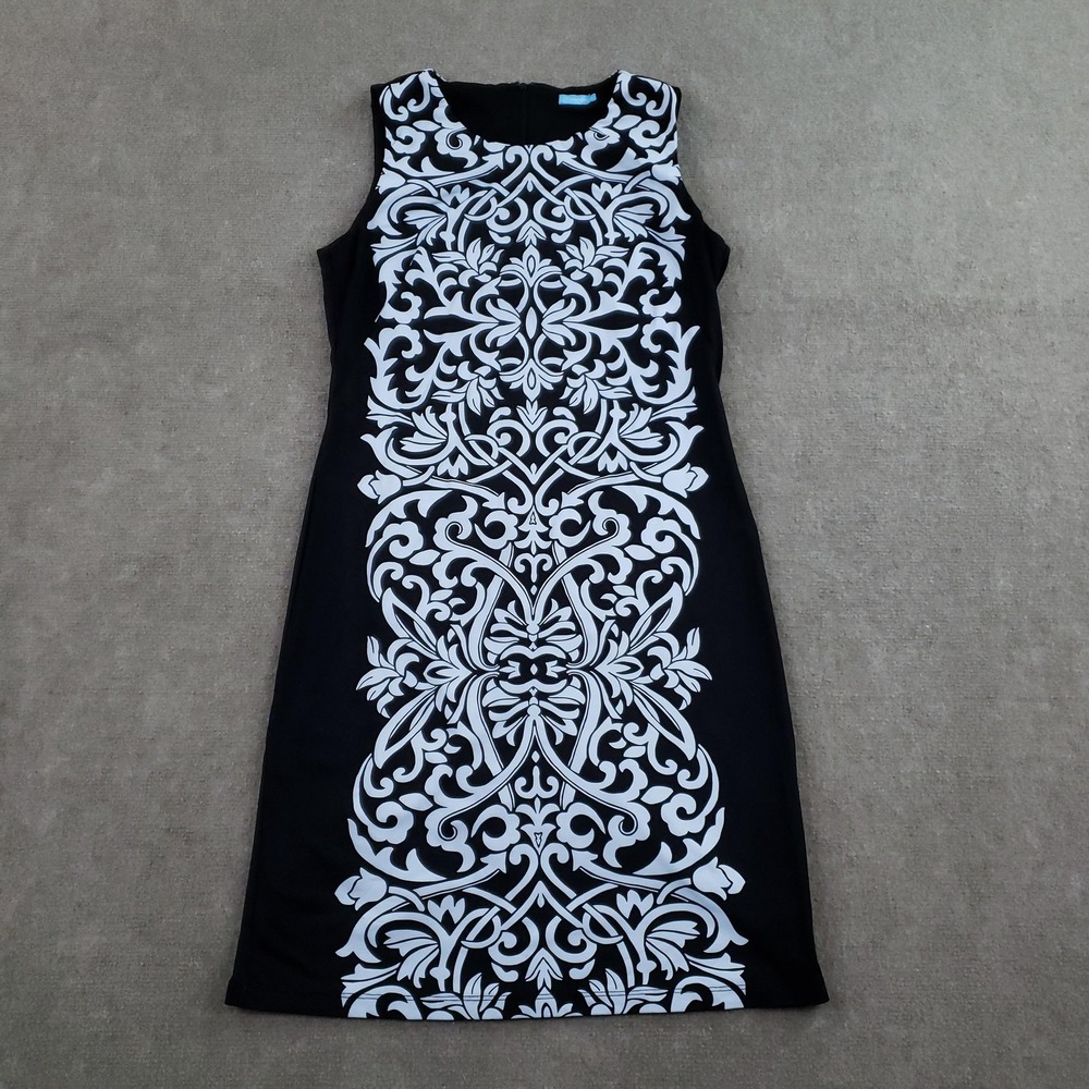 J McLaughlin Dress Womens Medium Black Blue Sleeveless Sheath Stretch‎